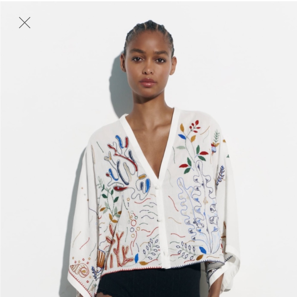 Zara cotton embroidered blouse